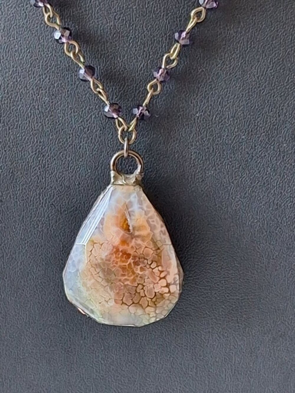 Debby Reid Dragon Vein Agate Pendant Necklace Purple Crystal Chain AS IS Flaw